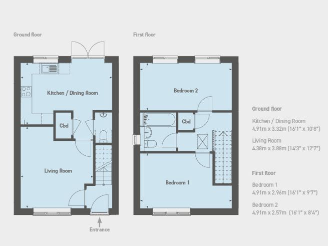 Floor plan 2 bedroom house - artist's impression subject to change
